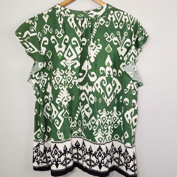 Haute Hippee Linen Blend Green Boho Size 2X Summer Abstract Top - Picture 2 of 8